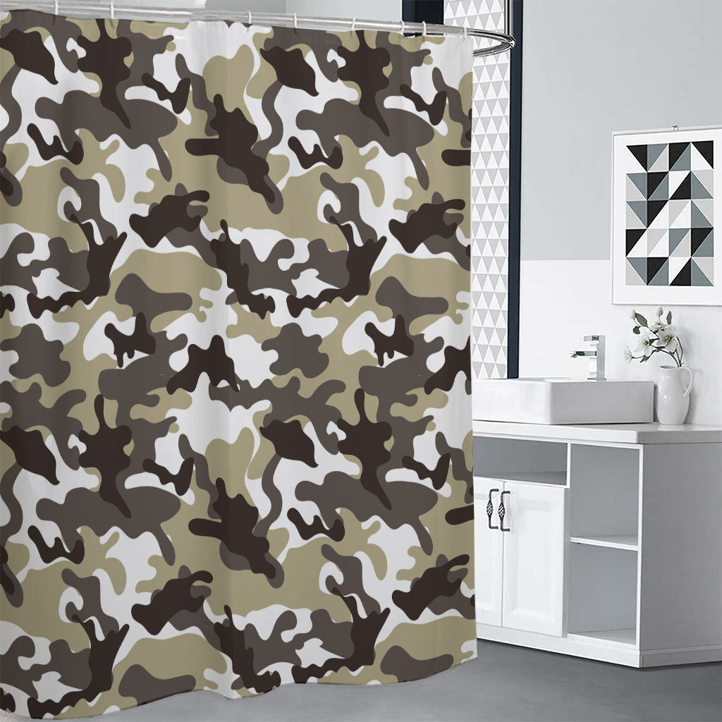Brown And White Camouflage Print Premium Shower Curtain