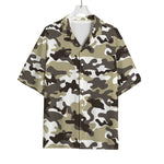 Brown And White Camouflage Print Rayon Hawaiian Shirt