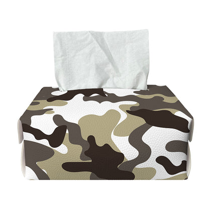 Brown And White Camouflage Print Rectangle Tissue Box Cover