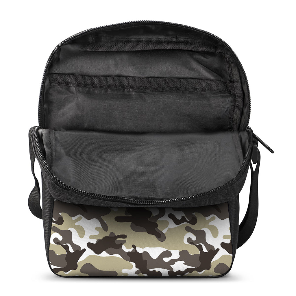 Brown And White Camouflage Print Rectangular Crossbody Bag