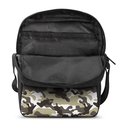 Brown And White Camouflage Print Rectangular Crossbody Bag