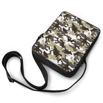 Brown And White Camouflage Print Rectangular Crossbody Bag