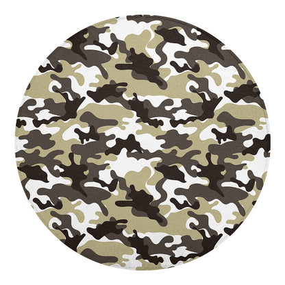 Brown And White Camouflage Print Round Blanket