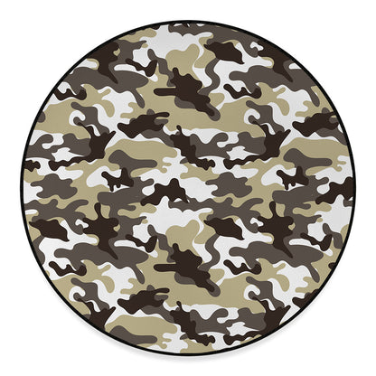 Brown And White Camouflage Print Round Floor Mat