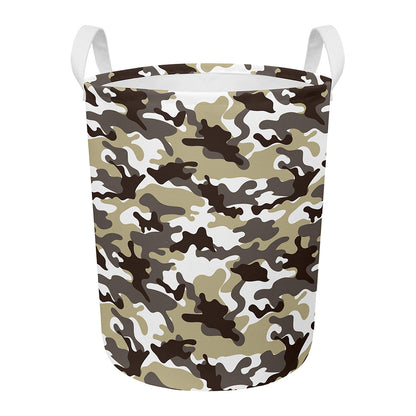 Brown And White Camouflage Print Round Laundry Basket