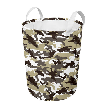 Brown And White Camouflage Print Round Laundry Basket