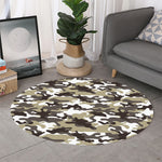 Brown And White Camouflage Print Round Rug
