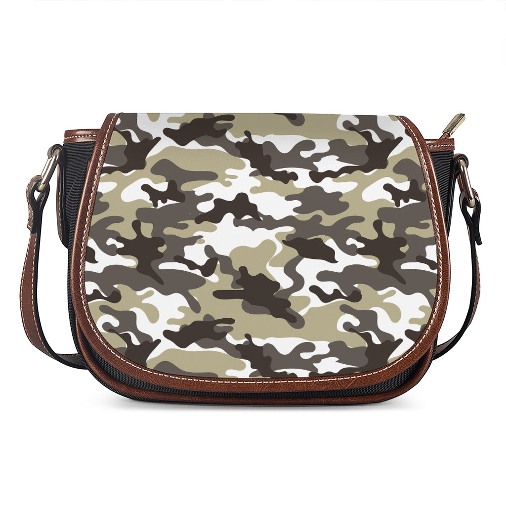 Brown And White Camouflage Print Saddle Bag