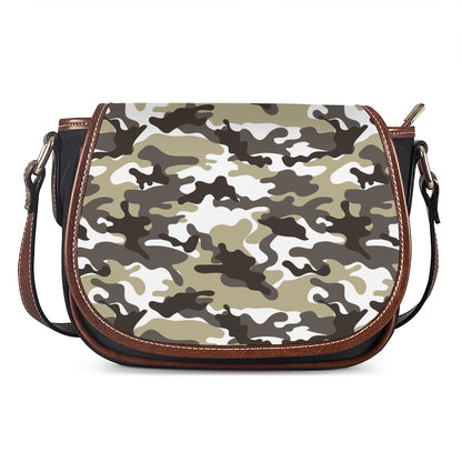 Brown And White Camouflage Print Saddle Bag