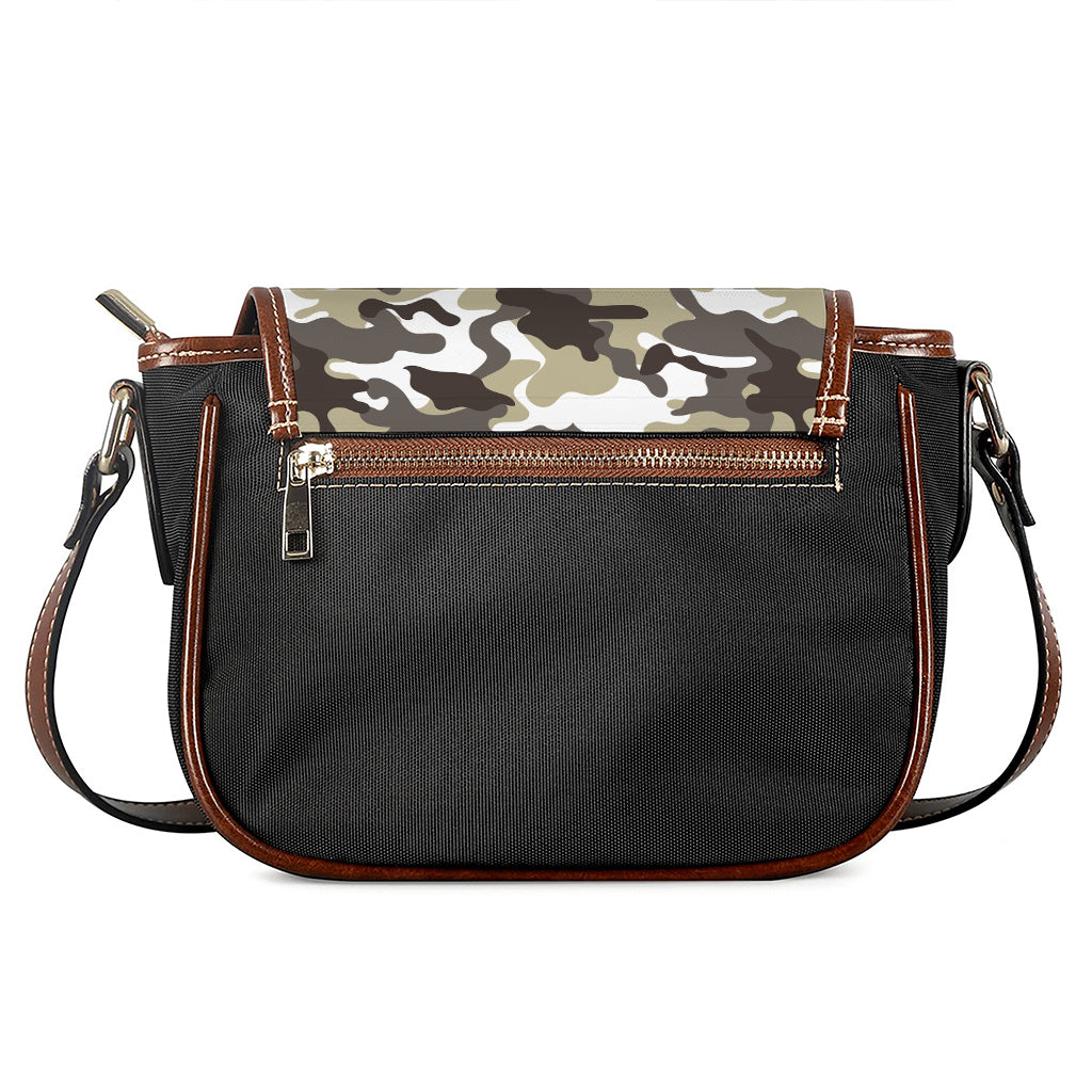 Brown And White Camouflage Print Saddle Bag