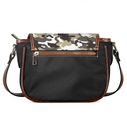 Brown And White Camouflage Print Saddle Bag