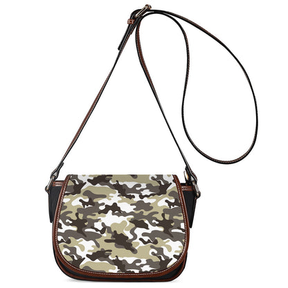 Brown And White Camouflage Print Saddle Bag