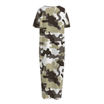 Brown And White Camouflage Print Short Sleeve Long Nightdress