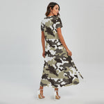 Brown And White Camouflage Print Short Sleeve Maxi Dress