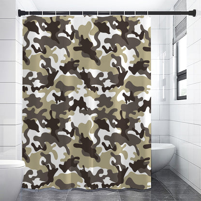 Brown And White Camouflage Print Shower Curtain
