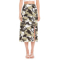 Brown And White Camouflage Print Side Slit Midi Skirt