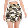 Brown And White Camouflage Print Side Slit Mini Skirt