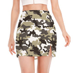 Brown And White Camouflage Print Side Slit Mini Skirt