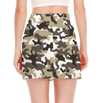 Brown And White Camouflage Print Side Slit Mini Skirt