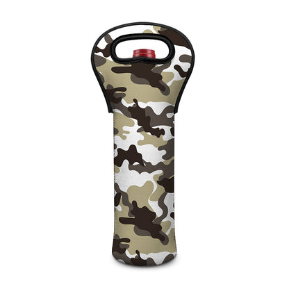 Brown And White Camouflage Print Single Neoprene Wine Tote