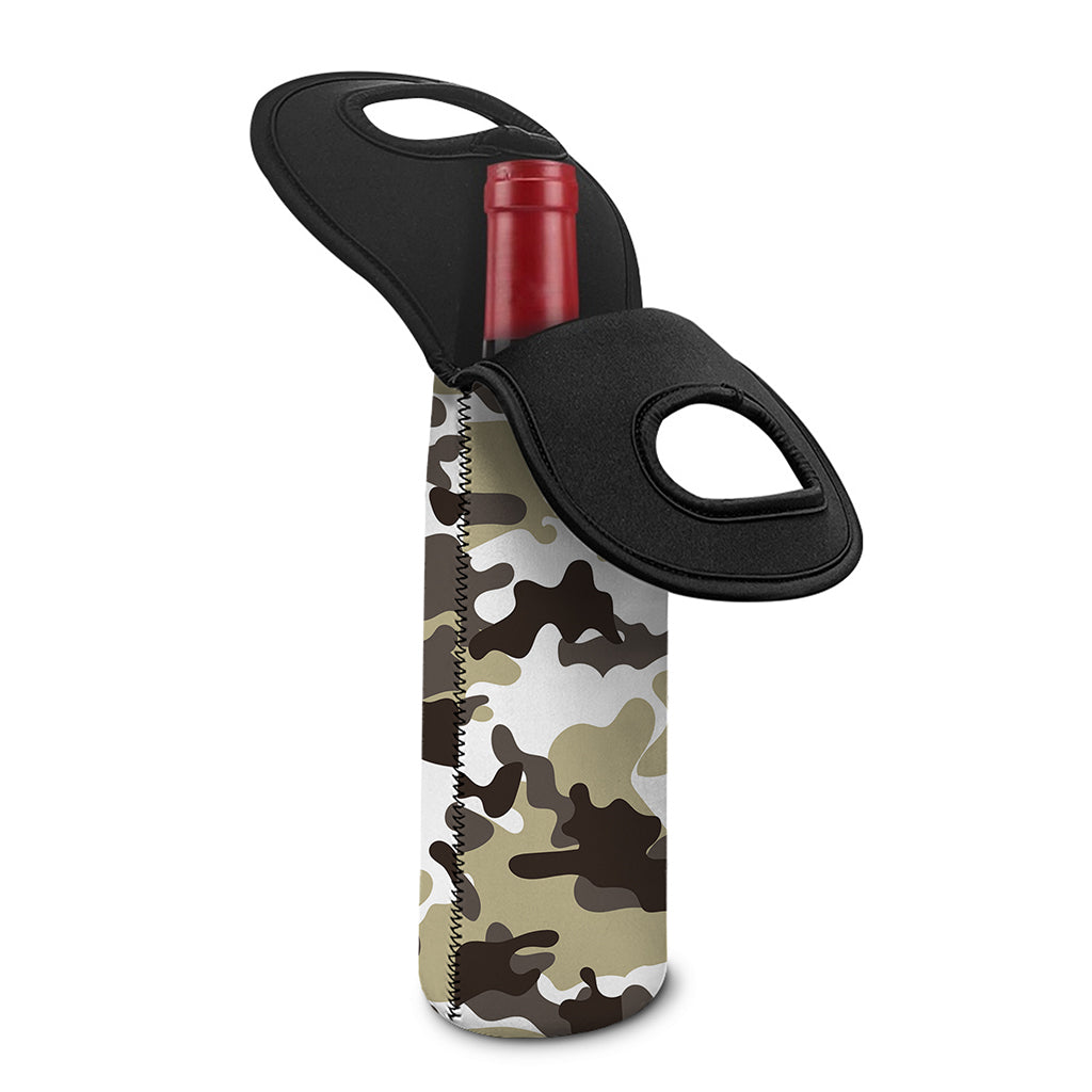 Brown And White Camouflage Print Single Neoprene Wine Tote