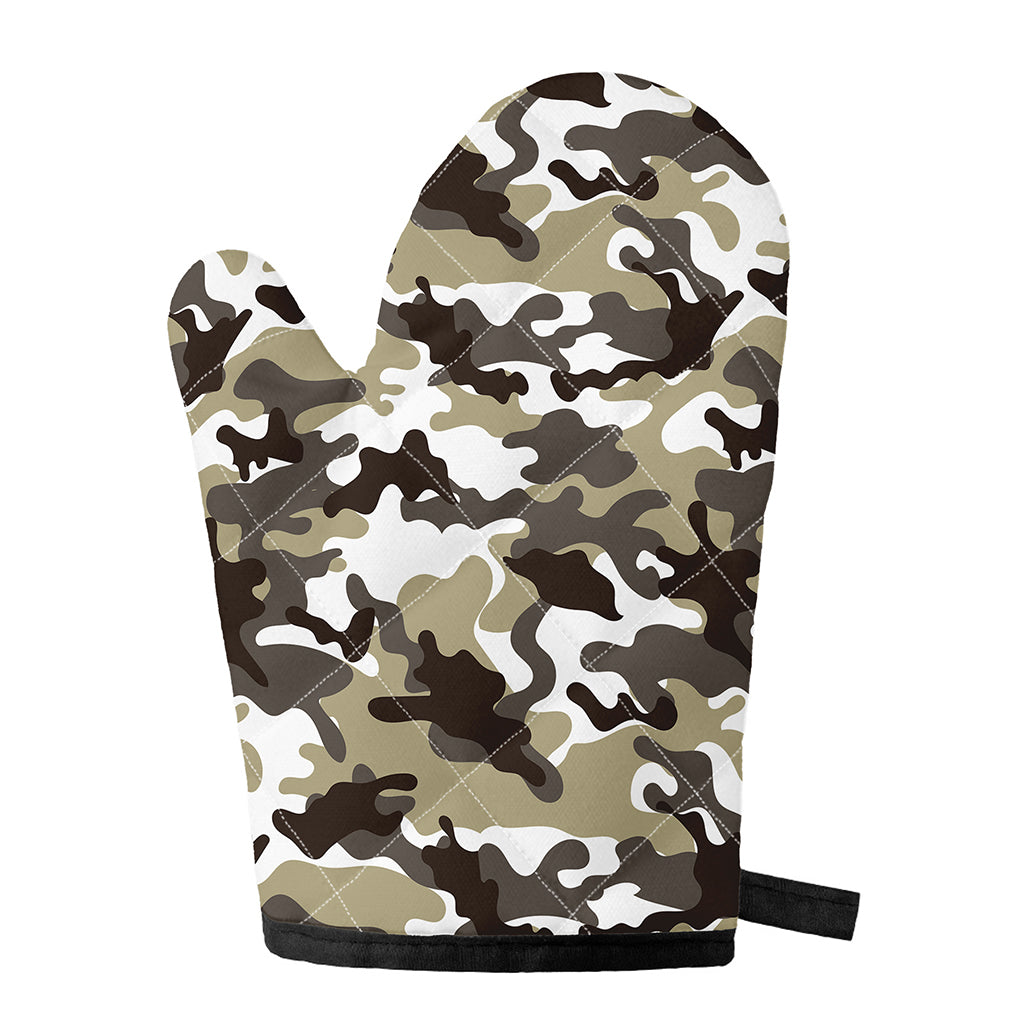 Brown And White Camouflage Print Single Oven Mitt