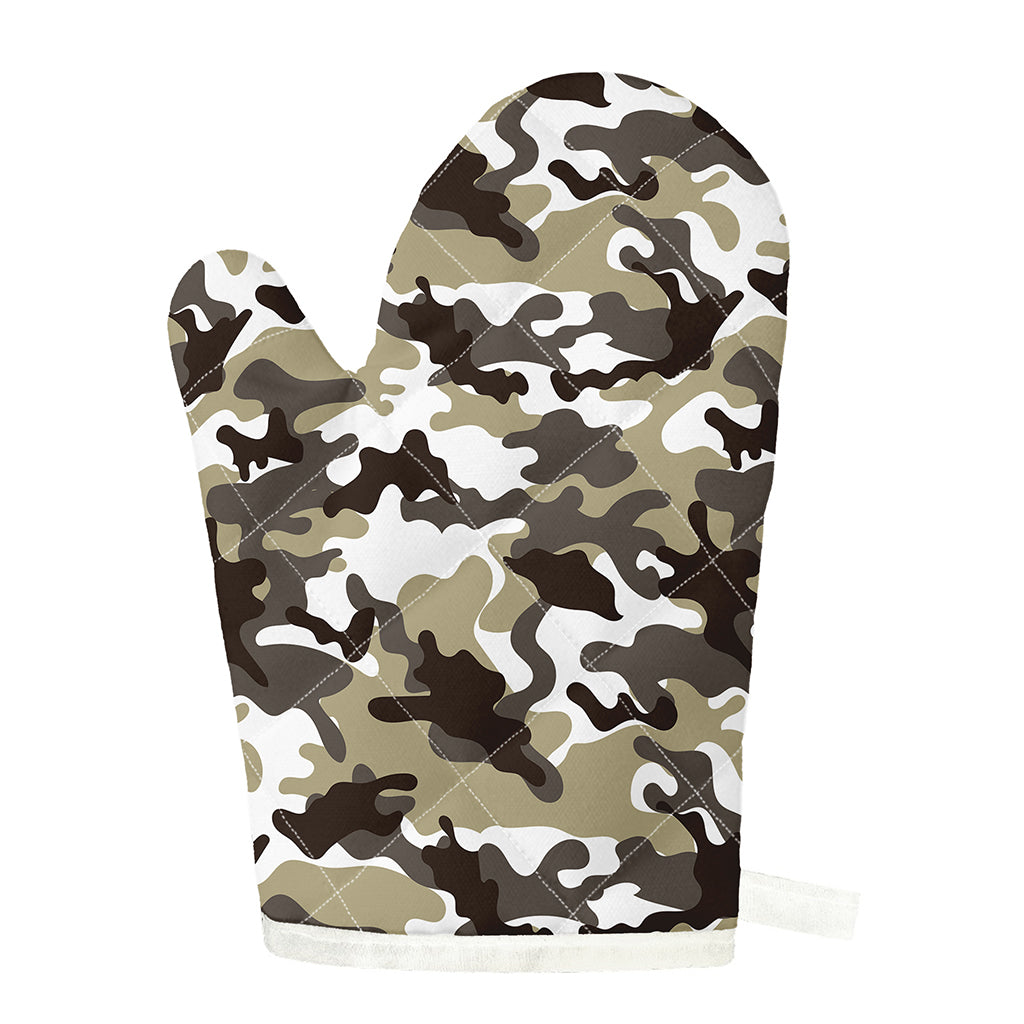 Brown And White Camouflage Print Single Oven Mitt