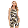 Brown And White Camouflage Print Sleeveless One Piece Swimsuit