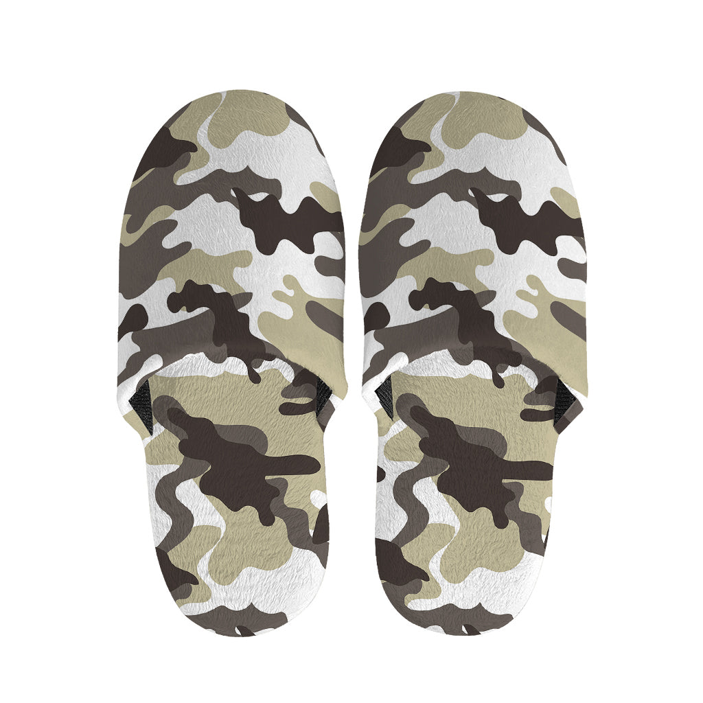 Brown And White Camouflage Print Slippers