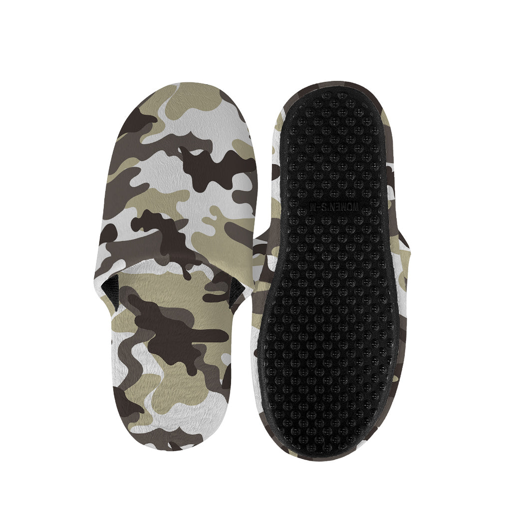 Brown And White Camouflage Print Slippers