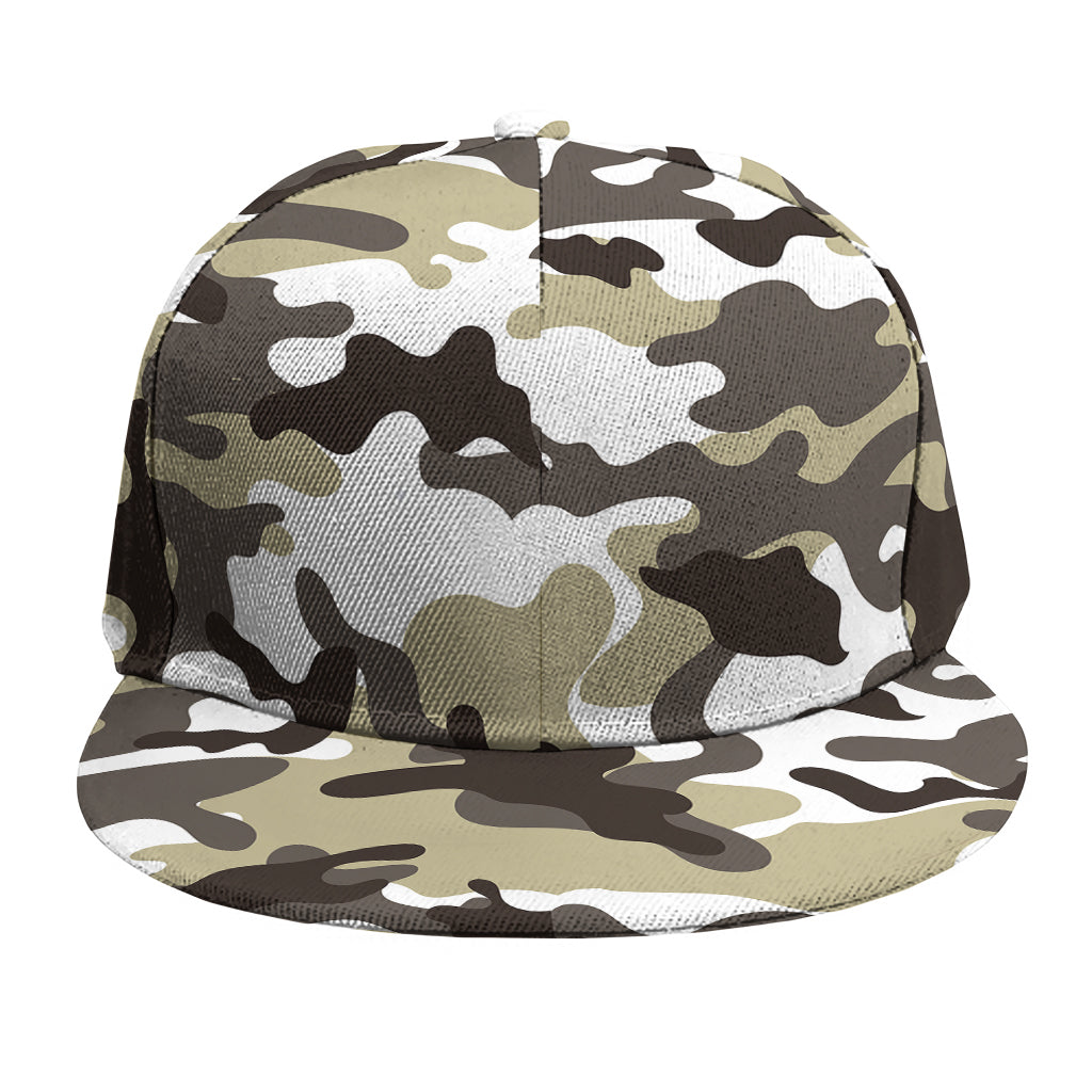 Brown And White Camouflage Print Snapback Cap