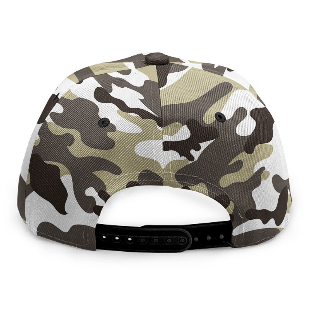 Brown And White Camouflage Print Snapback Cap