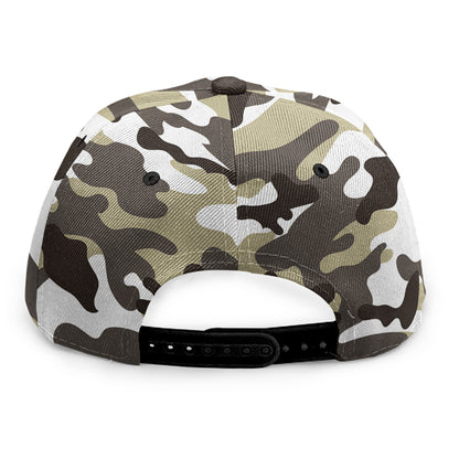 Brown And White Camouflage Print Snapback Cap