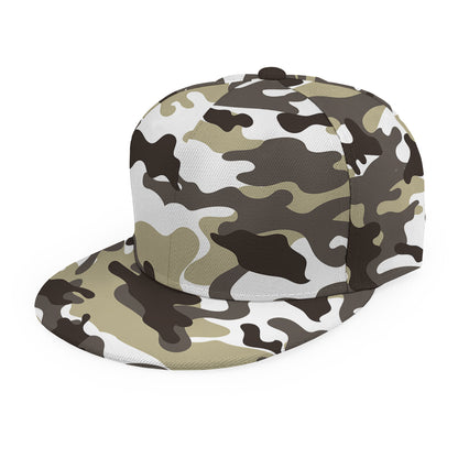 Brown And White Camouflage Print Snapback Cap
