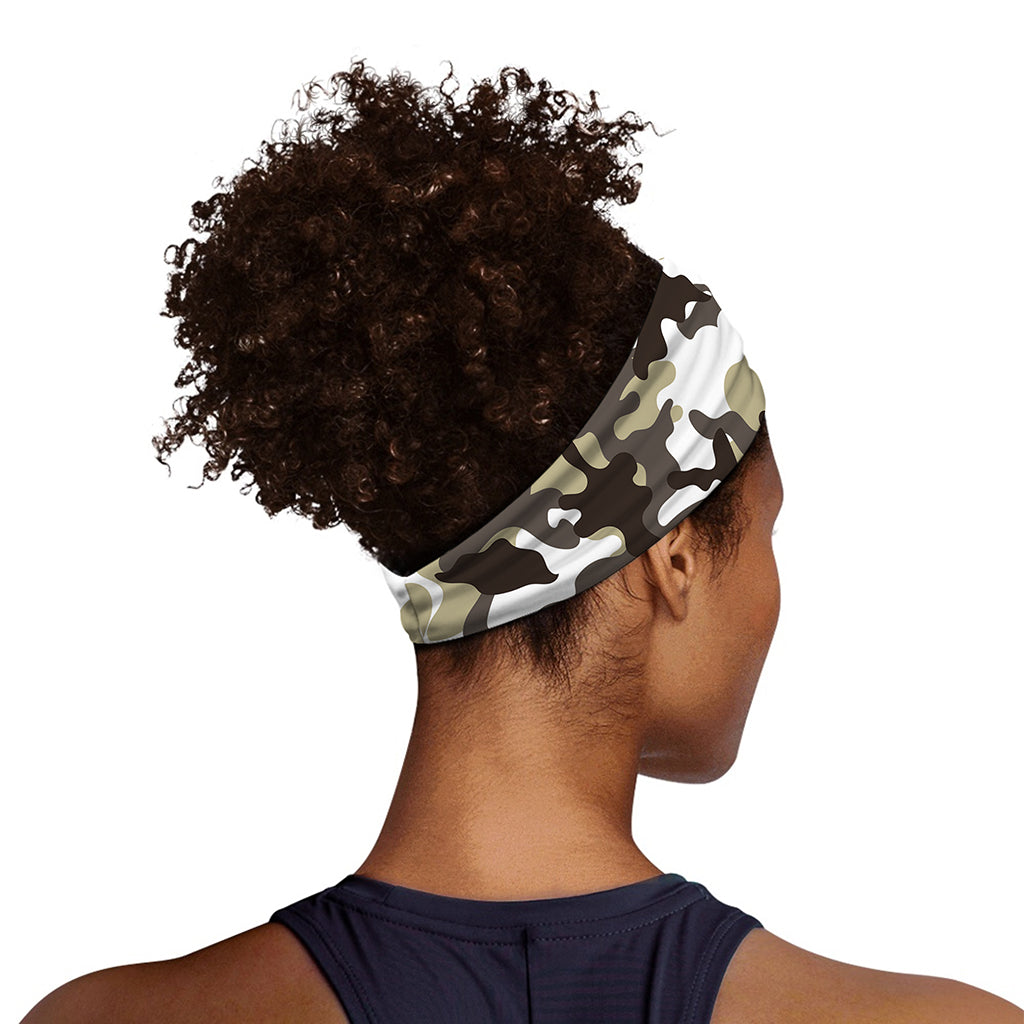 Brown And White Camouflage Print Sports Headband