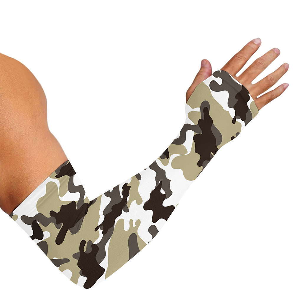 Brown And White Camouflage Print Sun Protection Arm Sleeves