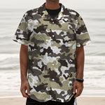 Brown And White Camouflage Print Textured Short Sleeve Shirt