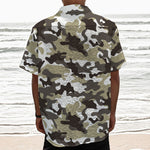 Brown And White Camouflage Print Textured Short Sleeve Shirt