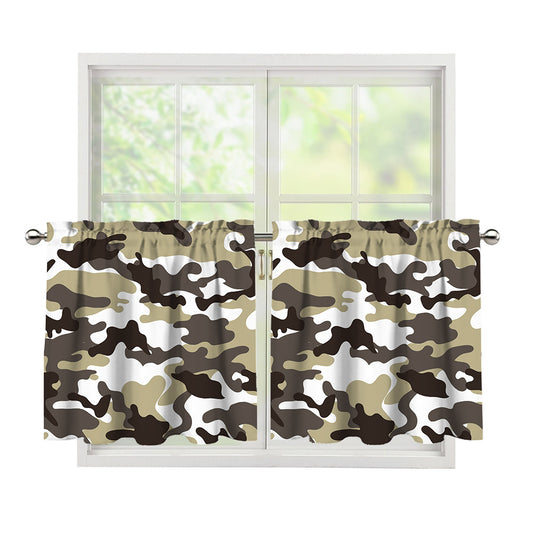 Brown And White Camouflage Print Tier Curtains