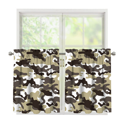 Brown And White Camouflage Print Tier Curtains