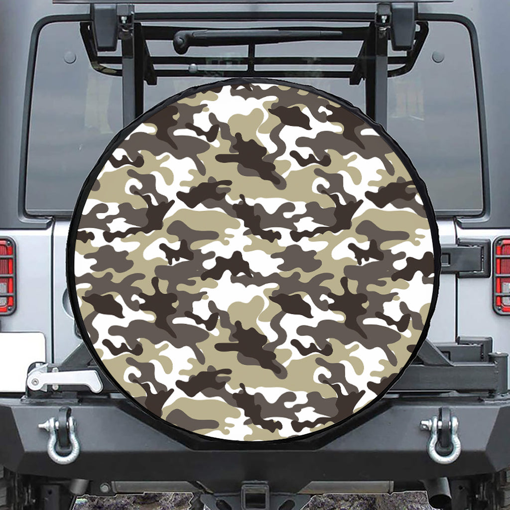 Brown And White Camouflage Print Tire Cover