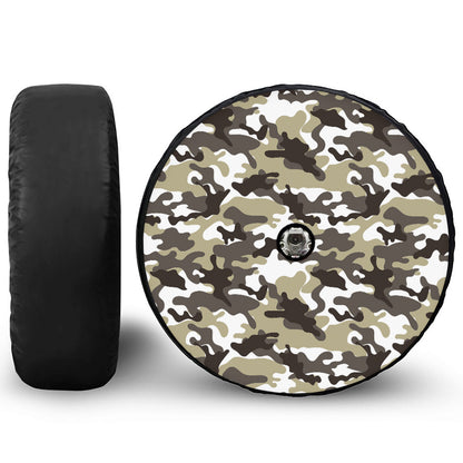 Brown And White Camouflage Print Tire Cover With Camera Hole
