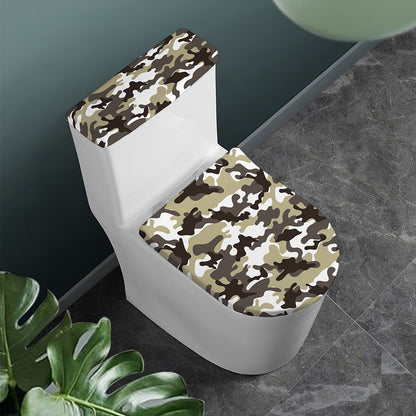 Brown And White Camouflage Print Toilet Lid And Tank Cover Set