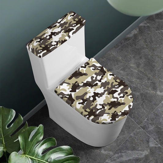 Brown And White Camouflage Print Toilet Lid And Tank Cover Set