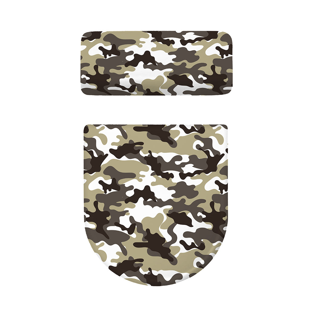 Brown And White Camouflage Print Toilet Lid And Tank Cover Set