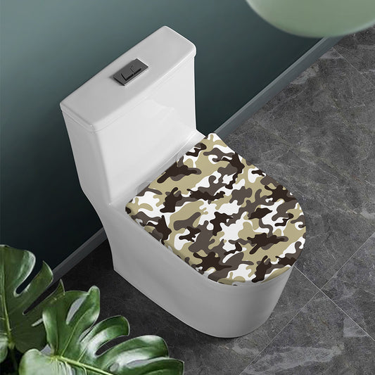 Brown And White Camouflage Print Toilet Lid Cover