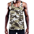 Brown And White Camouflage Print Men's Workout Tank Top