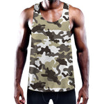 Brown And White Camouflage Print Training Tank Top