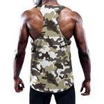 Brown And White Camouflage Print Training Tank Top