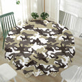 Brown And White Camouflage Print Waterproof Round Tablecloth